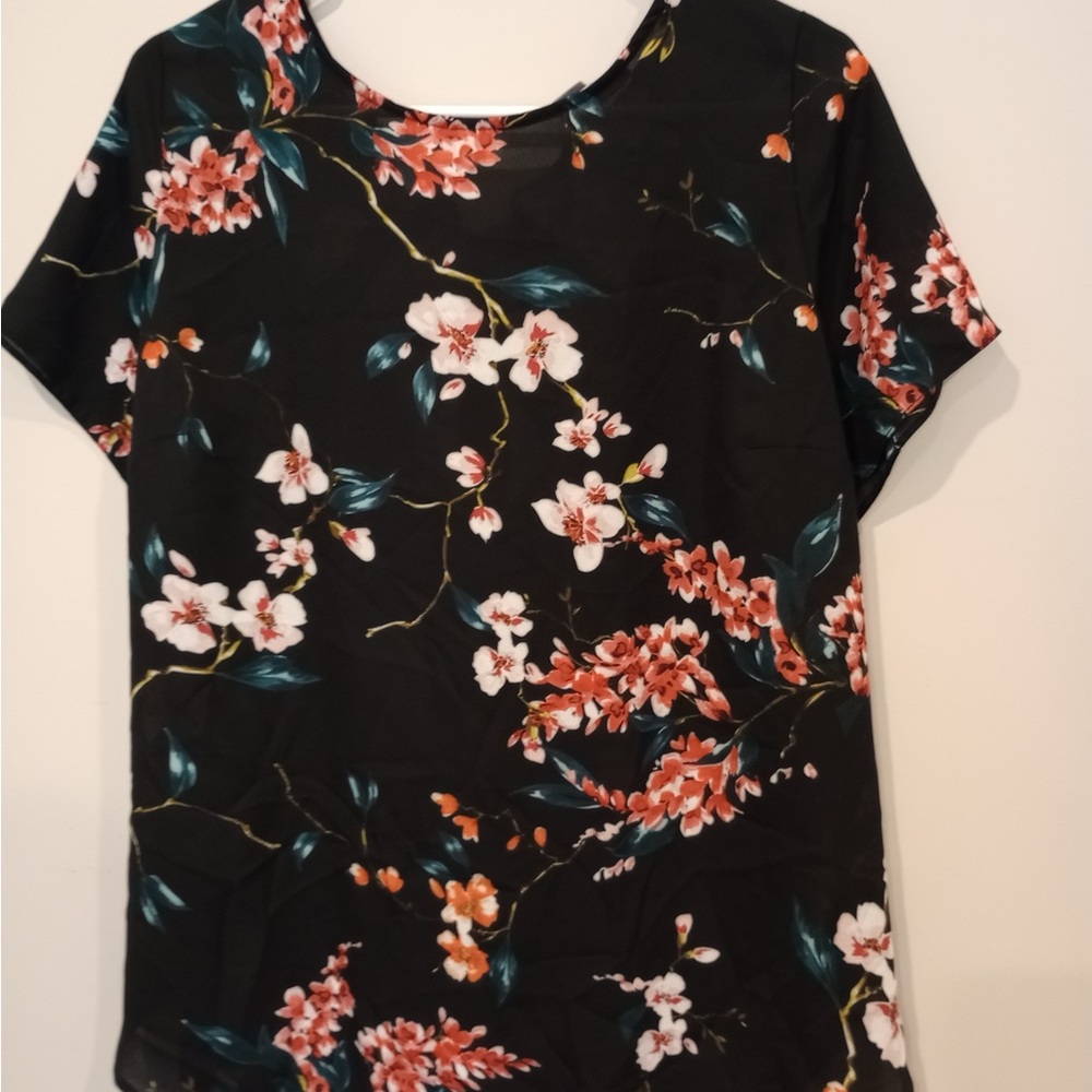 Floral Black Top, bow back